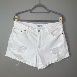 Distressed White Abercrombie&Fitch Denim Shorts